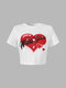 Heart Letters Graphic Crew Neck Short Sleeve Crop Top - White