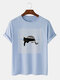 Mens Cute Cat Line Graphic O-Neck Casual Cotton Short Sleeve T-Shirts - Blue