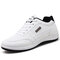 Men Microfiber Leather Comfy Soft Lace Up Sport Running Casual Sneakers - White