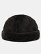 Unisex Rabbit Fur Thick Solid Color All-match Warmth Brimless Beanie Landlord Cap Skull Cap - Black