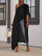 Satin One-shoulder Asymmetrical Trim Plus Size Maxi Blouse - Black
