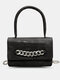 Women Vintage Faux Leather Alligator Chain Square Handbag Crossbody Bag - Black