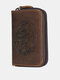 Men Genuine Leather Vintage Dragon Embrossed Organ Card Holder Large Capacity Retro Wallet - Coffee