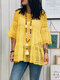Lace Crochet Ruffle Half Sleeve Plus Size Blouse - Yellow