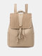 Women Faux Leather Fashion Tassel Large Capacity Solid Color Backpack - Apricot