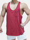 Soft Solid Color Vest Quick Drying Loose Fitting Sleeveless Muscle Athletic Gym Tank Tops - Red