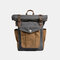 Men Genuine Leather Multi-function Travel Backpack - Grey