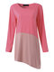 Women Casual Stitching Irregular Long Sleeve O-neck Dress - Pink