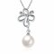 Simple Women Necklace Alloy Butterfly Rhinestone Pearl Pendant Necklace - Silver