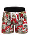 Cute Christmas Cat Dog Elk Printing Striped Seamless Patchwork U Pouch Boxer Briefs - Cat