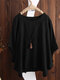 Einfarbige Damen-Bluse aus Baumwolle mit Rundhalsausschnitt und Dolman-Ärmeln - Schwarz