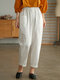 Solid Elastic Waist Casual Harem Pants with Pocket - White