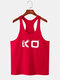 Mens KO Print Racer Back 100% Cotton Sleeveless Sport Tanks - Red