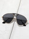 Unisex Special-shaped Metal Full Frame Patchwork PU HD Anti-UV Sunglasses - Black+Gray