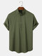 Mens Solid Color Half Button Cotton Short Sleeve Henley Shirts - Army Green