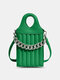 Women Faux Leather Lattice Pattern Chain Large Capacity Crossbody Shoulder Bag - Green