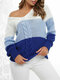 Contrast Color Cable Long Sleeve V-neck Knit Sweater - Blue