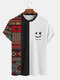 Mens Two Tone Ethnic Smiley Face Short Sleeve T-Shirts - White