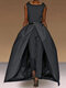 Solid Color O-neck Sleeveless Long Pants Romper Zipper Jumpsuit - Black