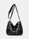 Women Vintage PU Leather Large Capacity Anti-theft Casual Crossbody Bags Shoulder Bag - Black