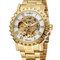 Luxury Men Watch Hollow Dial Alloy Band Waterproof Full Automatic Mechanical Watch - Gold+White