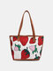 Women Canvas Strawberry Pattern Printed Kawaii Bags Handbag Shoulder Bag Mini Tote - Brown