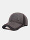 Men Cotton Color-match Patchwork Letter Metal Label Built-in Ear Protection Thick Warmth Baseball Cap - Gray