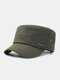 Men Cotton Solid Color Letter Metal Label Airhole Breathable Sunscreen Military Hat Flat Cap - Green