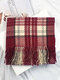 Unisex Artificial Cashmere Striped Lattice Pattern Thickened Vintage Warmth Scarf - Red