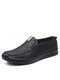 Men Breathable Round Toe Business Casual Shoes Slip On Driving Loafers - Black