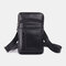 Men Genuine Leather 6.5 Inch Retro Phone Belt Bag Crossbody Bag - Black