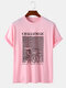 Mens Line Mountain Letter Print Cotton Daily Short Sleeve T-Shirts - Pink