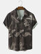 Mens Tropical Leaf Print Chest Pocket Holiday Short Sleeve Shirts - Brown