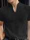 Einfarbiges, kurzärmliges Strick-T-Shirt für Herren mit V-Ausschnitt - Schwarz