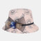 Women Cotton Calico Pattern Bowknot Decoration Sunshade Breathable Bucket Hat - Pink