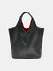 JOSEKO Women's Faux Leather Simple Casual Large Capacity Tote Shoulder Bag - Black