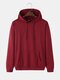 Mens Solid Color Cotton Simple Loose Leisure Drawstring Hoodies With Muff Pocket - Red