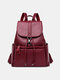 Women Vintage Faux Leather Anti-Theft Waterproof Backpack - Wine Red