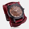 Vintage Distressed Cow Leather Bracelet Watch Adjustable Fake Three-Hand Men Quartz Watch - Red