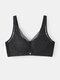 Women Bowknot Wireless Gather Mesh Breathable Thin Solid Lace Bra - Black