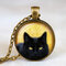 Vintage Metal Glass Cute Cat Necklace Geometric Round Animal Printed Gem Pendant Necklace - 03