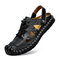 Men Hand Stitching Leather Non Slip Large Size Casual Outdoor Sandals - Black