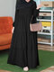 Robe longue musulmane à manches longues pour femmes, conception à plusieurs niveaux, couleur unie - Noir