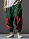 पुरुषों के रंग ब्लॉक पैचवर्क लूज़ कैज़ुअल ड्रॉस्ट्रिंग कमर पैंट शीतकालीन - हरा