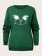 Plus Size Lovely Cat Print O-neck Loose Casual Sweatshirt - Green