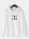Mens 100% Cotton The End Letter Print Solid Color Daily Hoodie - White
