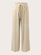 Plus Size Solid Color Elastic Waist Knotted Wide-leg Pants - Khaki
