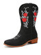 Large Size Women Retro Ethnic Comfy Square Toe Roses Embroidery Cowboy Boots - Black