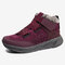 Women Comfy Cotton Shows Winter Warm Hook Loop Flat Ankle Snow Walking Boots - Wine Red