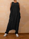 Sleeveless Long Maxi Playsuit Romper Overalls Jumpsuit - Black